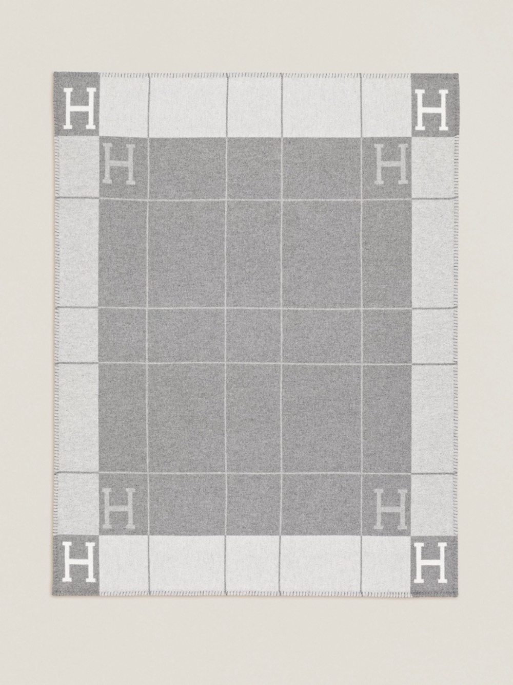 Hermès Avalon III Throw Blanket Ăcru/Gris Clair Grey 100% Authentic